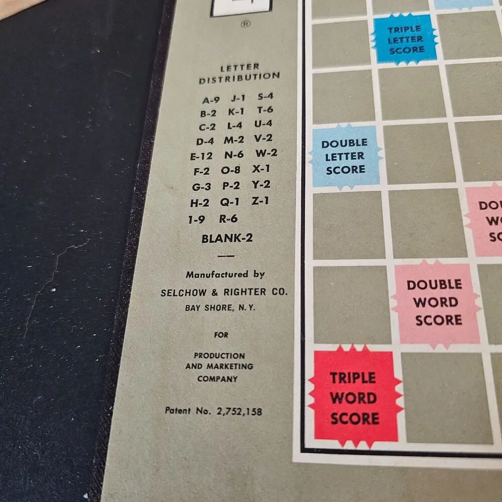 Vtg Selchow Right Scrabble Game, 1953 Original Box, Some Damage, Missing One L